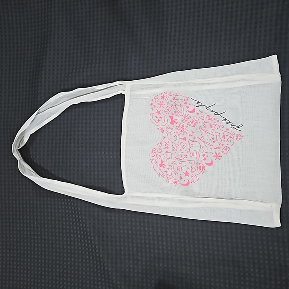 Free People,  white & pink heart tote, bag, Reusable, Shopping Bag